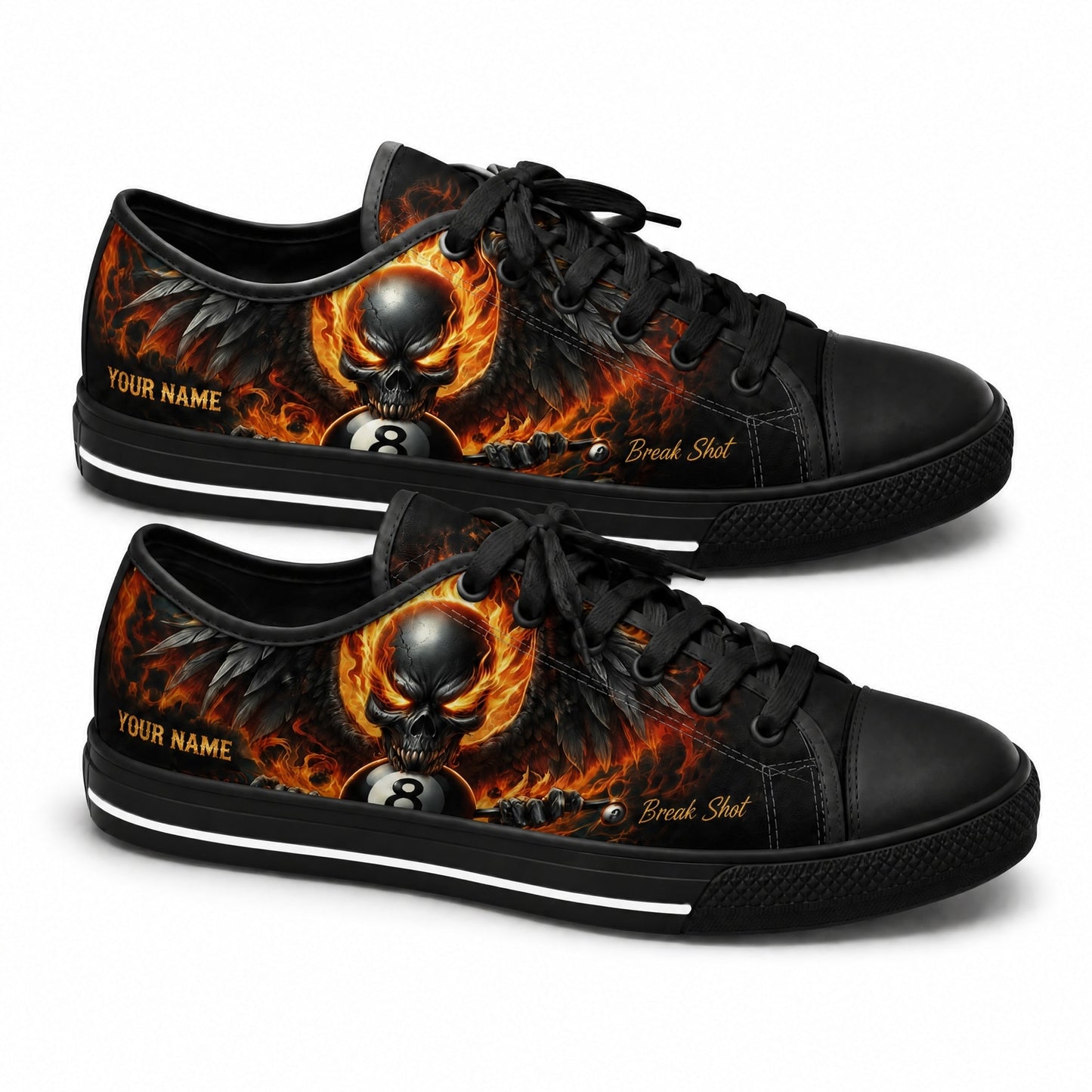 Fiery Skull Eight Ball Graphic Personalized Low Top Shoes Black Shoes