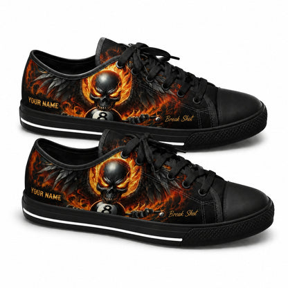 Fiery Skull Eight Ball Graphic Personalized Low Top Shoes Black Shoes