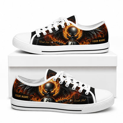 Fiery Skull Eight Ball Graphic Personalized Low Top Shoes Box White