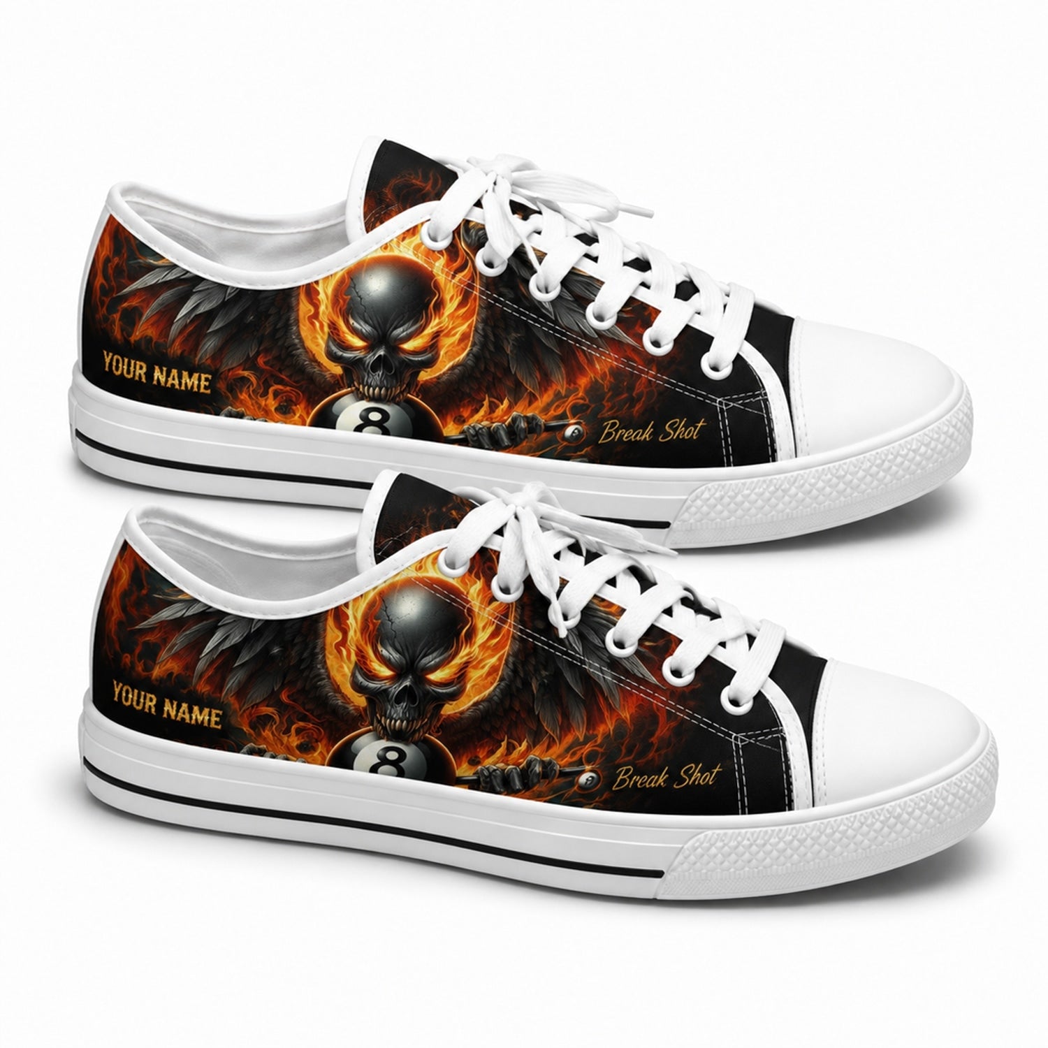 Fiery Skull Eight Ball Graphic Personalized Low Top Shoes