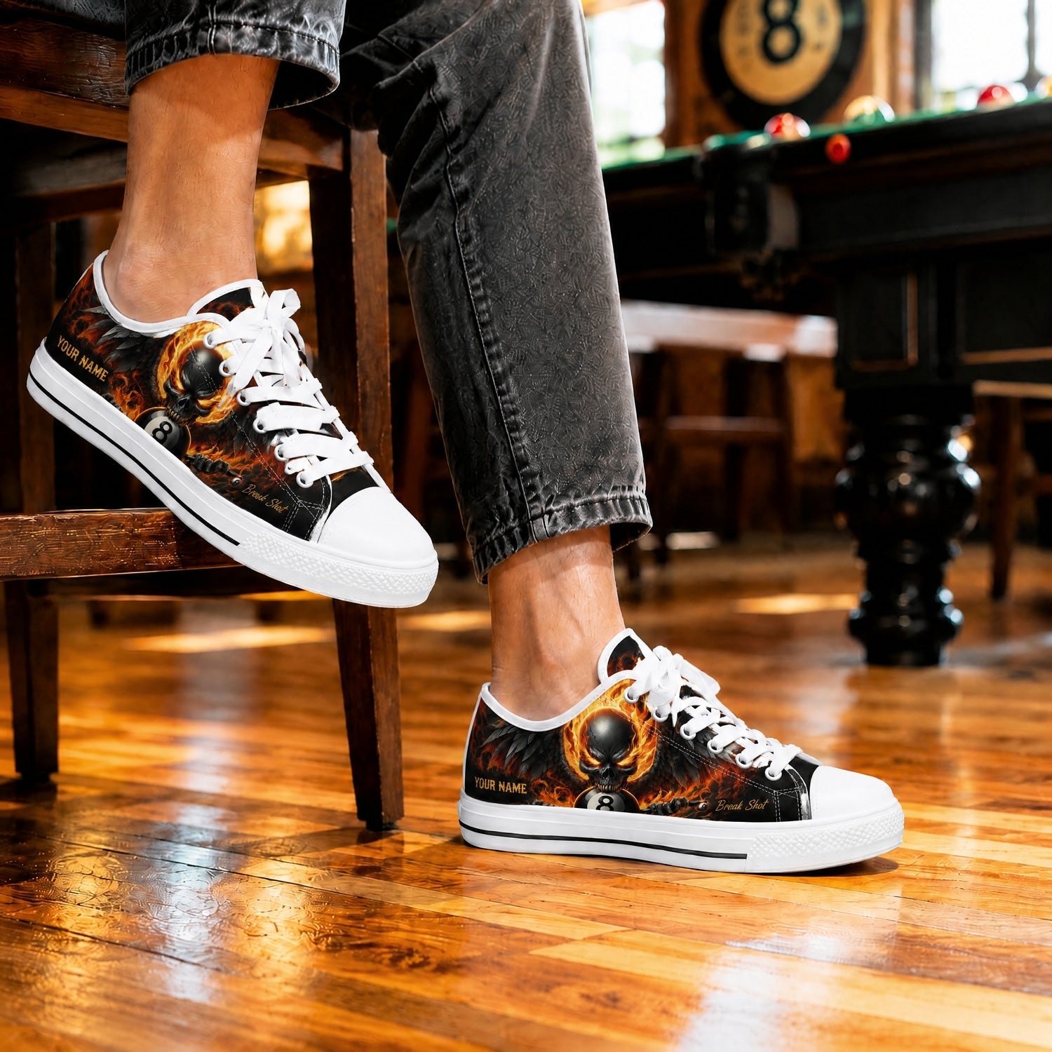 Fiery Skull Eight Ball Graphic Personalized Low Top Shoes Life Style