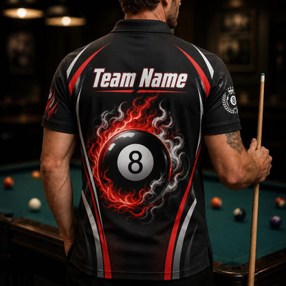 Fire 8 Ball Sport Custom Billiard Polo Shirt Back View