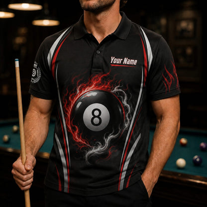 Fire 8 Ball Sport Custom Billiard Polo Shirt Front View