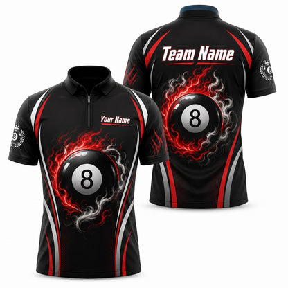 Fire 8 Ball Sport Custom Billiard Polo Shirt Jersey Zip 1 4 Collar