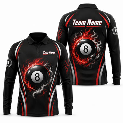 Fire 8 Ball Sport Custom Billiard Polo Shirt Long Sleeve Polo