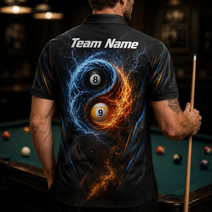 Fire And Ice 8 Ball Graphic Personalized Billiard Polo Shirt Back View