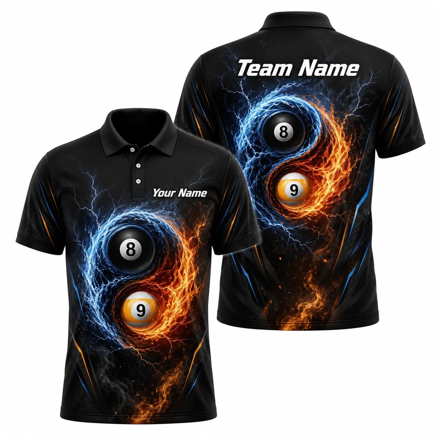 Fire And Ice 8 Ball Graphic Personalized Billiard Polo Shirt