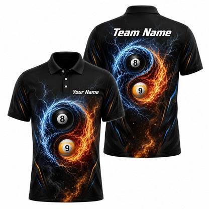 Fire And Ice 8 Ball Graphic Personalized Billiard Polo Shirt