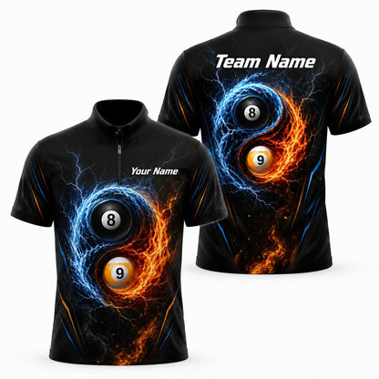 Fire And Ice 8 Ball Graphic Personalized Billiard Polo Shirt Jersey Zip 1 4 Collar