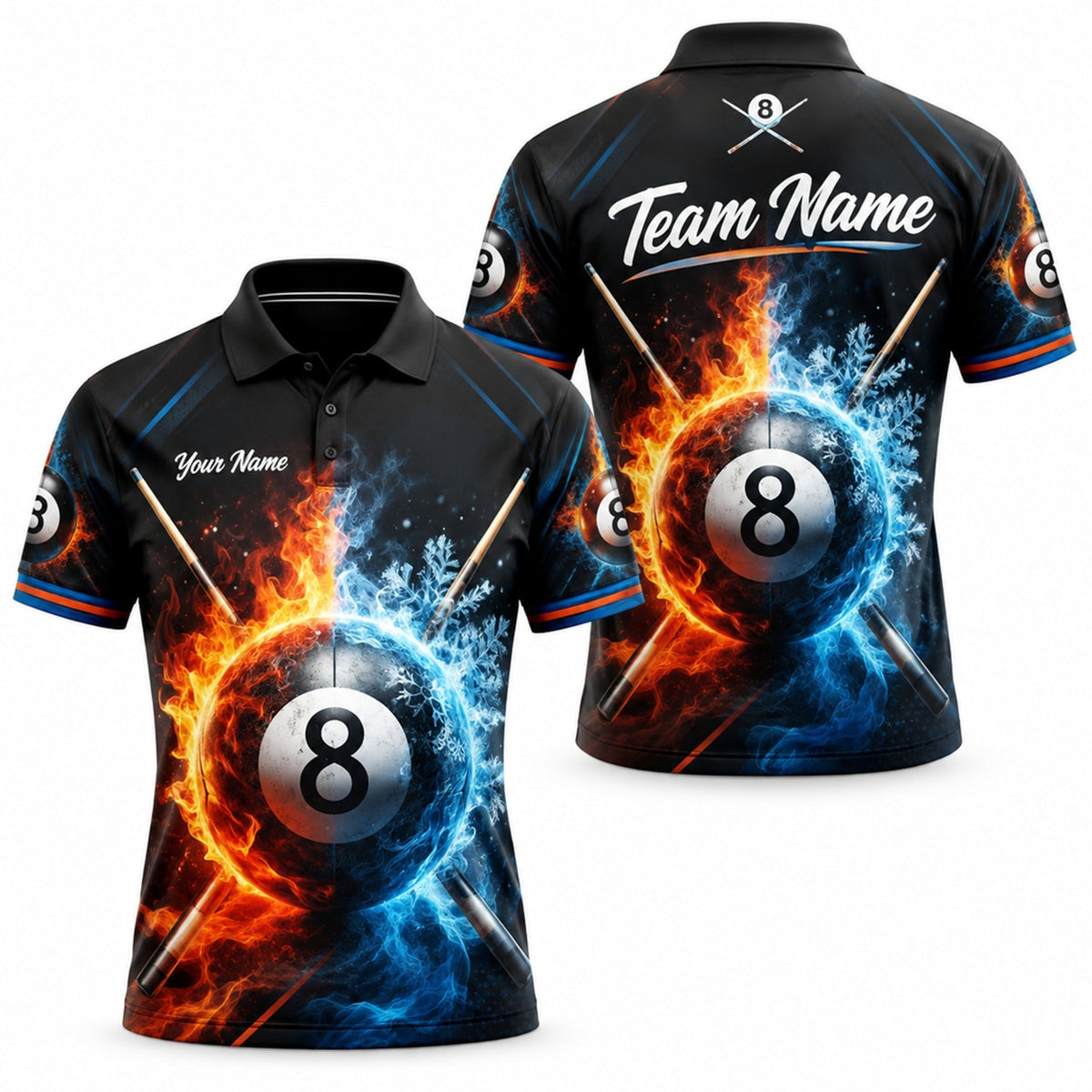Fire And Ice 8 Ball Sport Personalized Billiard Polo Shirt