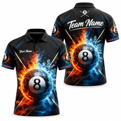 Fire And Ice 8 Ball Sport Personalized Billiard Polo Shirt