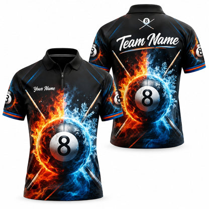 Fire And Ice 8 Ball Sport Personalized Billiard Polo Shirt Jersey Zip 1 4 Collar