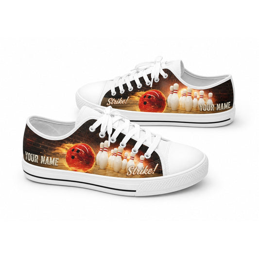 Fire Bowling Ball And Pins Graphic Personalized Low Top Shoes