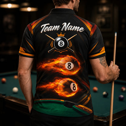 Fireball 8 Ball Sport Personalized Billiard Polo Shirt Back View