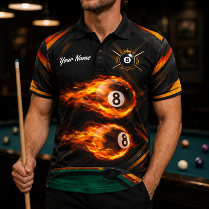 Fireball 8 Ball Sport Personalized Billiard Polo Shirt Front View