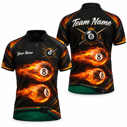 Fireball 8 Ball Sport Personalized Billiard Polo Shirt Jersey Zip 1 4 Collar