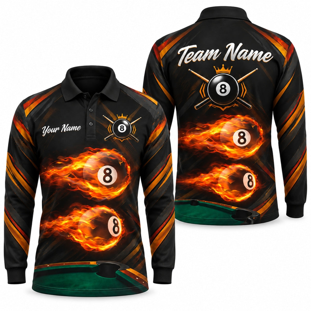 Fireball 8 Ball Sport Personalized Billiard Polo Shirt Long Sleeve Polo