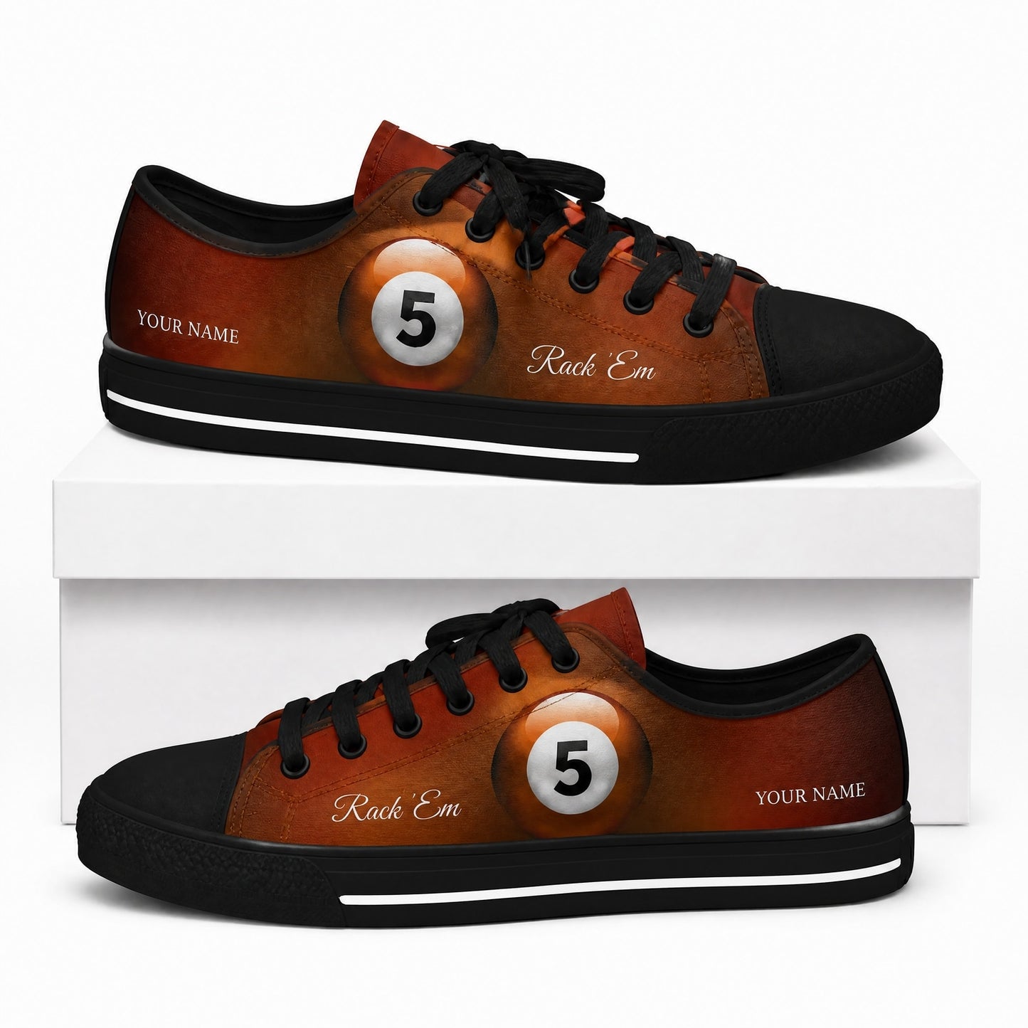 Five Ball Pool Design Graphic Personalized Low Top Shoes Box Black