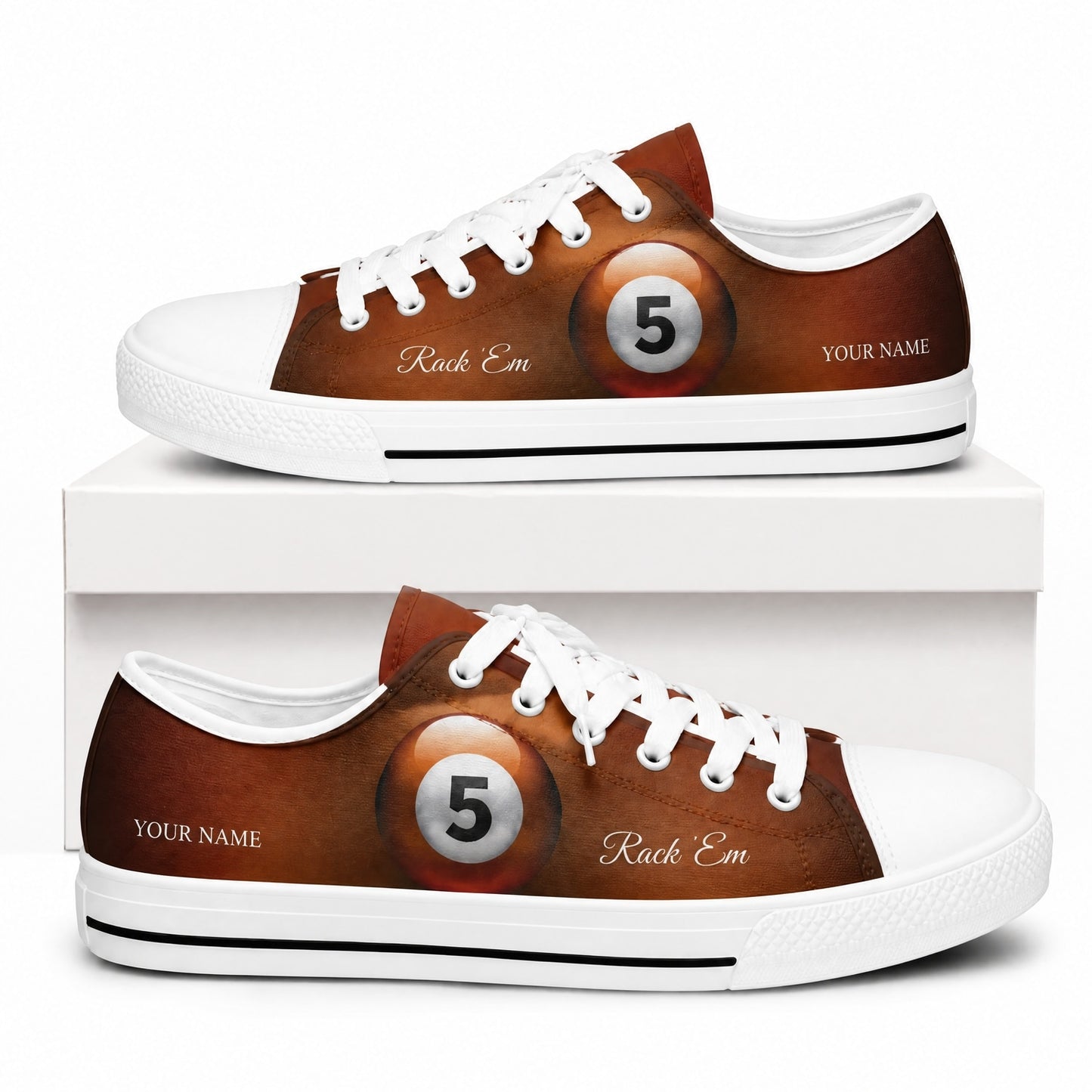 Five Ball Pool Design Graphic Personalized Low Top Shoes Box White