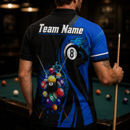 Flaming 8 Ball Billiards Sport Custom Billiard Polo Shirt Back View