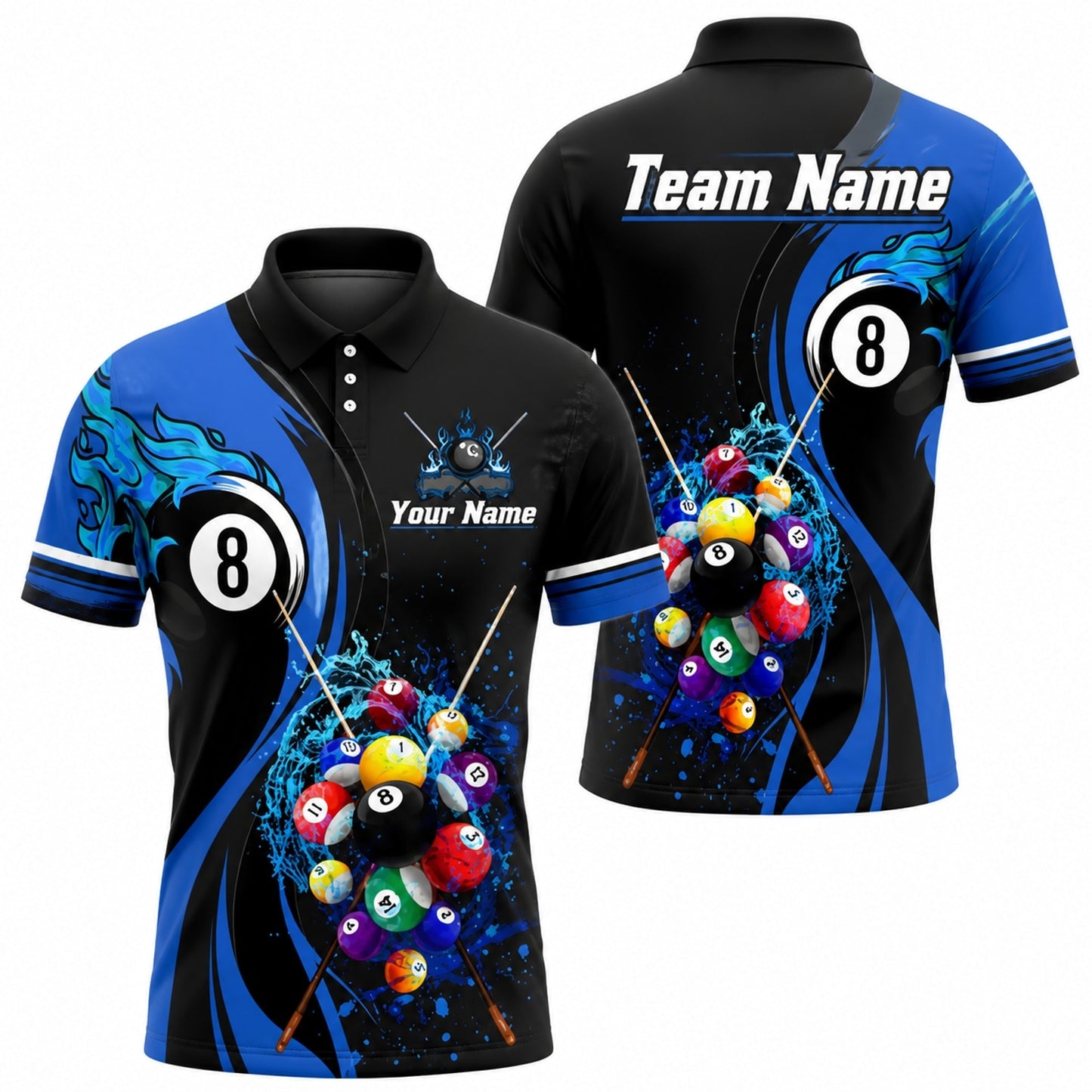 Flaming 8 Ball Billiards Sport Custom Billiard Polo Shirt