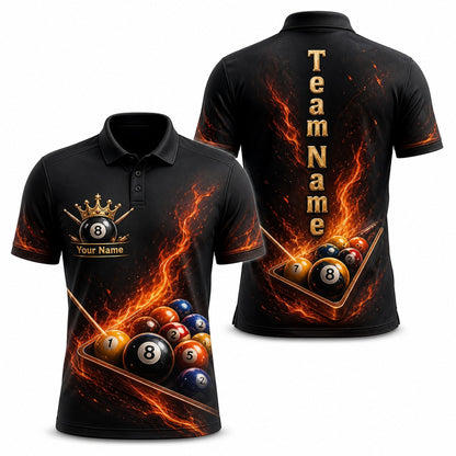 Flaming 8 Ball Crown Sport Personalized Billiard Polo Shirt