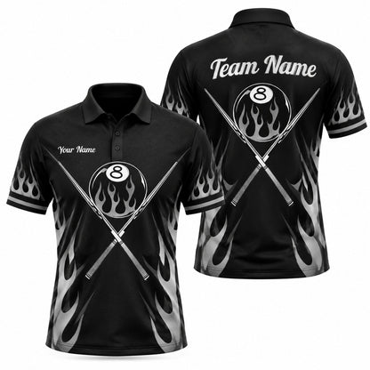 Flaming 8 Ball Cues Sport Custom Billiard Polo Shirt