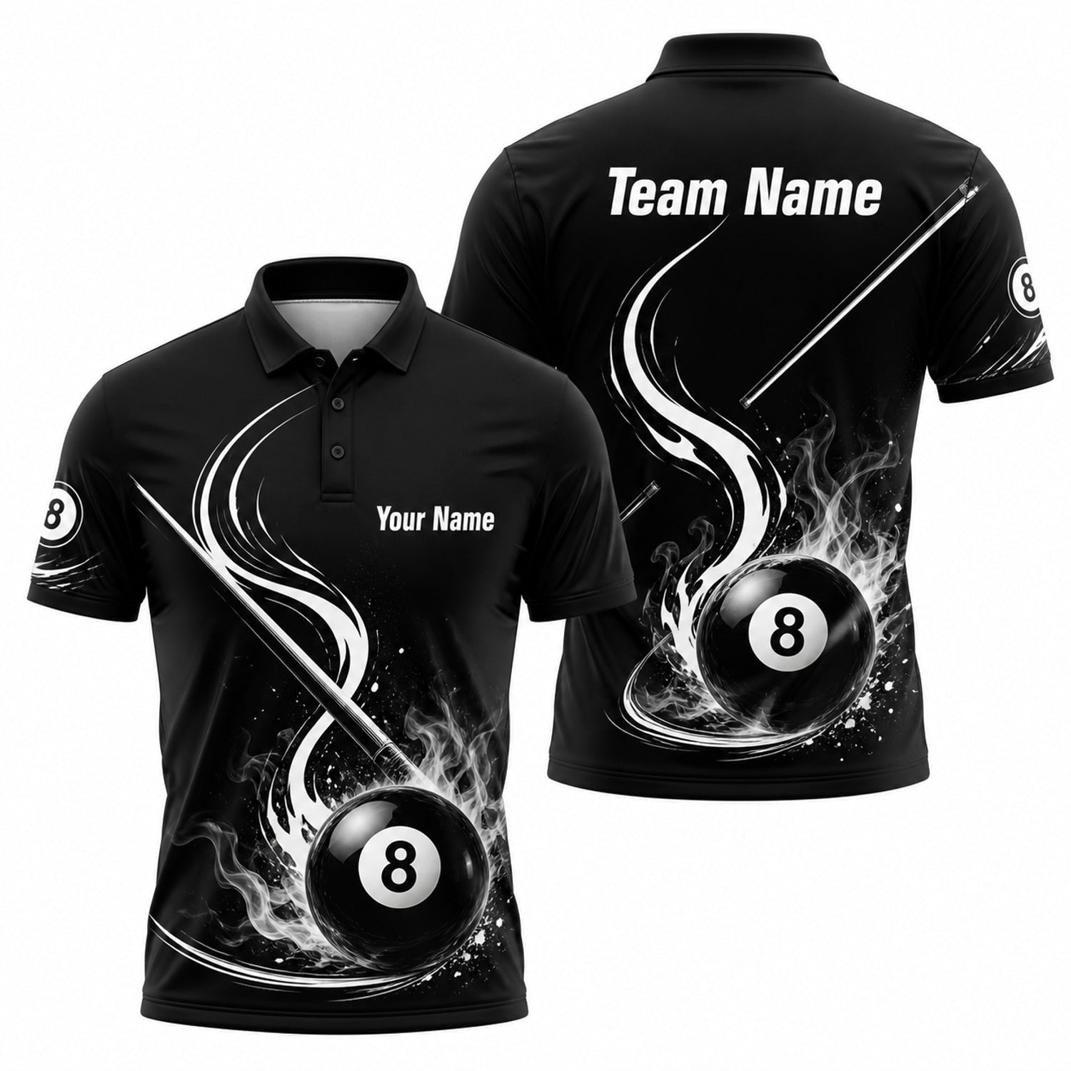 Flaming 8 Ball Graphic Custom Billiard Polo Shirt