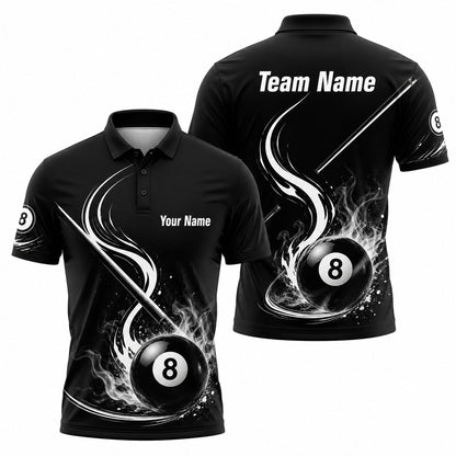 Flaming 8 Ball Graphic Custom Billiard Polo Shirt