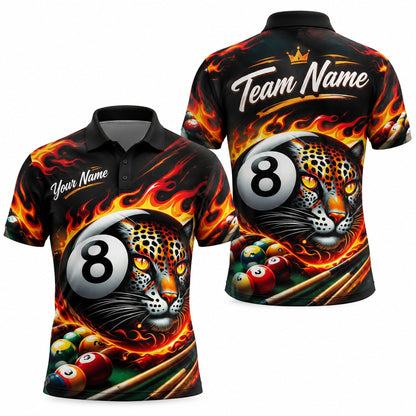 Flaming 8 Ball Leopard Sport Custom Billiard Polo Shirt