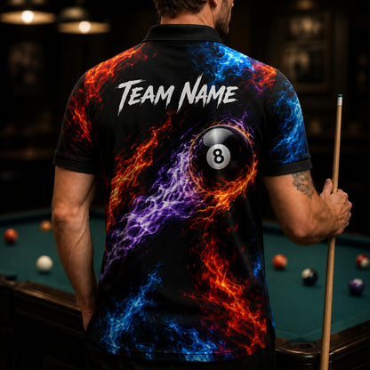 Flaming 8 Ball Sport Custom Billiard Polo Shirt Back View
