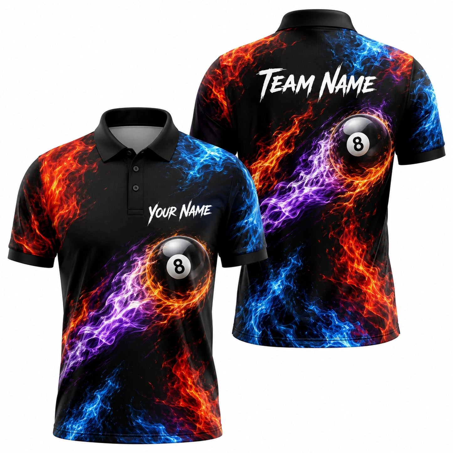 Flaming 8 Ball Sport Custom Billiard Polo Shirt