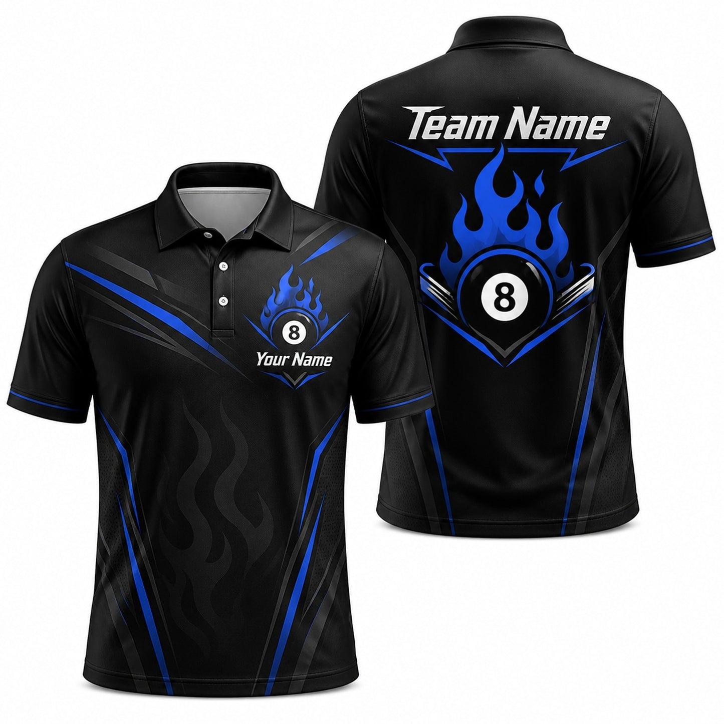 Flaming 8 Ball Sport Personalized Billiard Polo Shirt