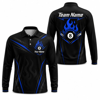 Flaming 8 Ball Sport Personalized Billiard Polo Shirt Long Sleeve Polo