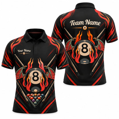 Flaming 8 Ball Wings Sport Personalized Billiard Polo Shirt