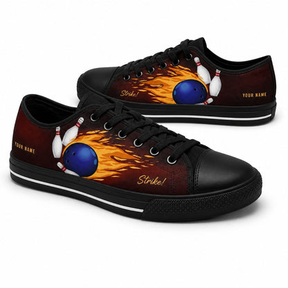 Flaming Bowling Ball And Pins Graphic Custom Low Top Shoes Black Shoes
