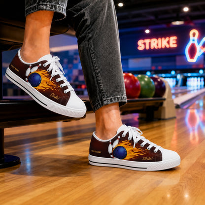 Flaming Bowling Ball And Pins Graphic Custom Low Top Shoes Bowling Life Style