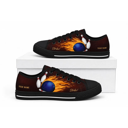 Flaming Bowling Ball And Pins Graphic Custom Low Top Shoes Box Black