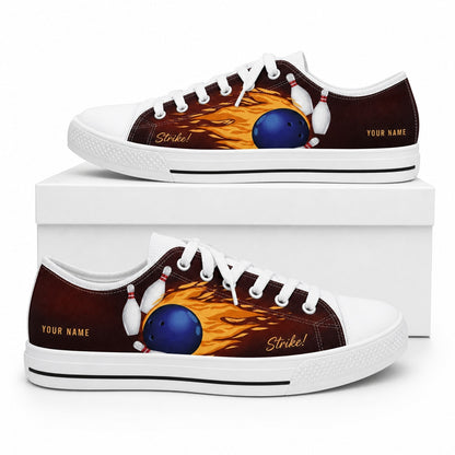 Flaming Bowling Ball And Pins Graphic Custom Low Top Shoes Box White