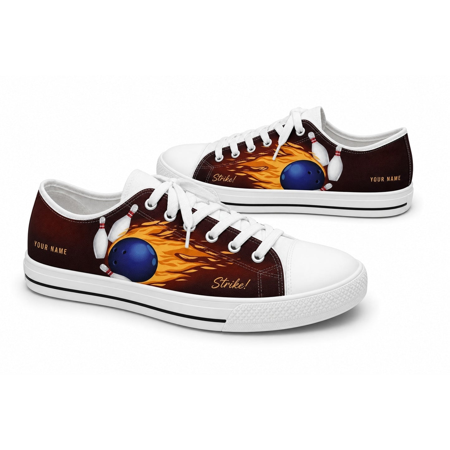 Flaming Bowling Ball And Pins Graphic Custom Low Top Shoes