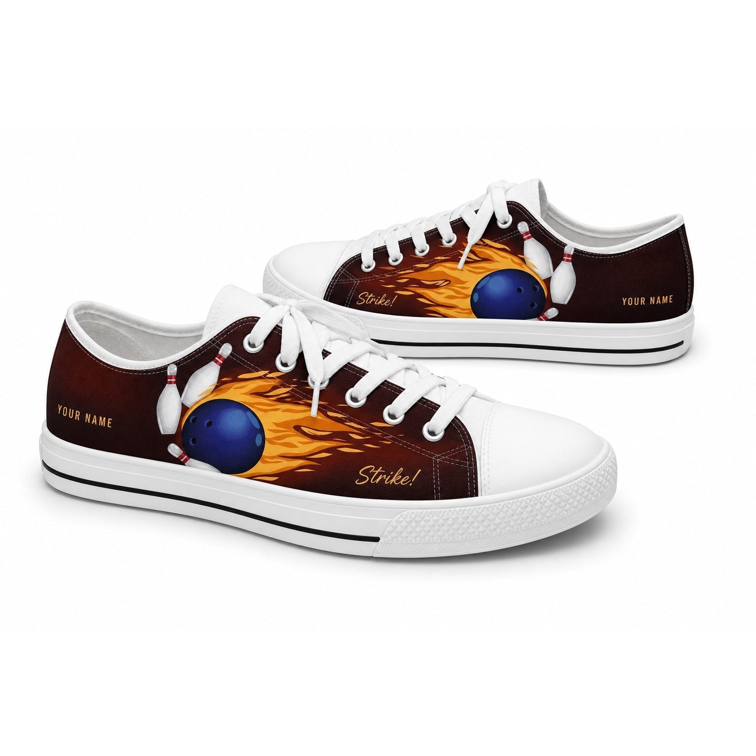 Flaming Bowling Ball And Pins Graphic Custom Low Top Shoes