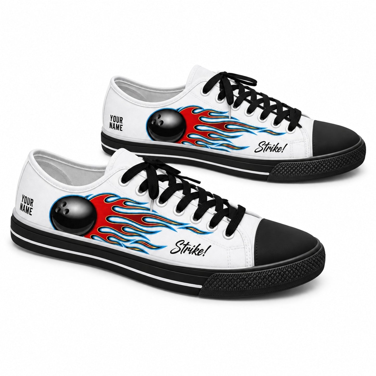 Flaming Bowling Ball Graphic Custom Low Top Shoes Black Shoes