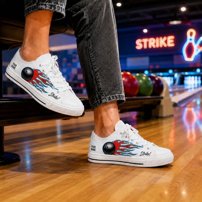 Flaming Bowling Ball Graphic Custom Low Top Shoes Bowling Life Style