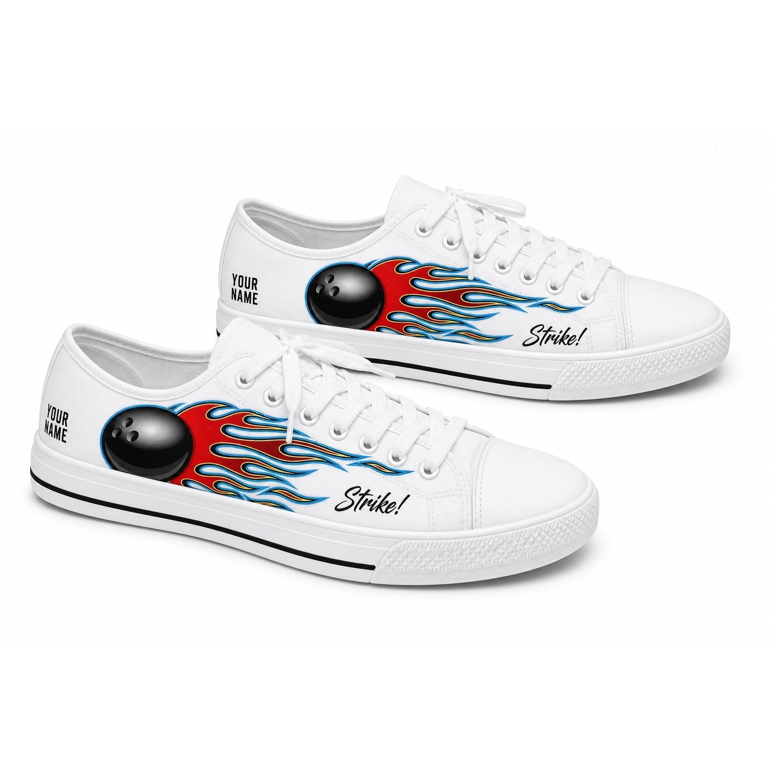 Flaming Bowling Ball Graphic Custom Low Top Shoes