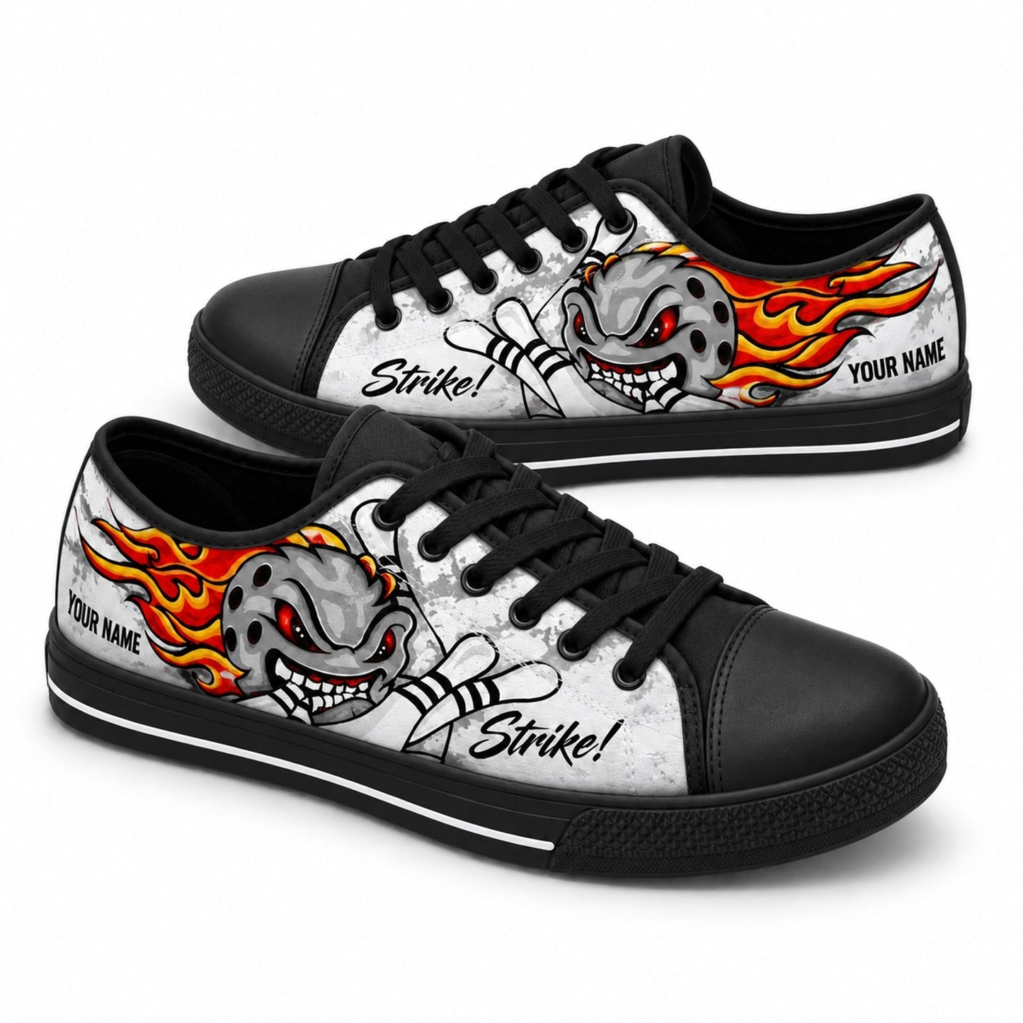 Flaming Bowling Ball Graphic Personalized Low Top Shoes Black Shoes