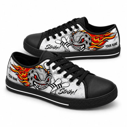 Flaming Bowling Ball Graphic Personalized Low Top Shoes Black Shoes
