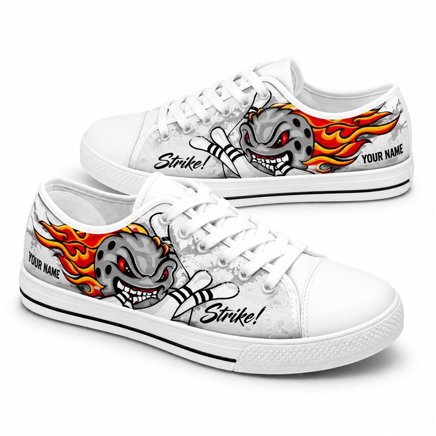 Flaming Bowling Ball Graphic Personalized Low Top Shoes
