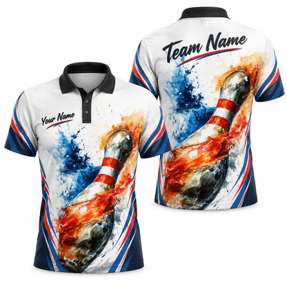 Flaming Bowling Pin Graphic Custom Bowling Polo Shirt