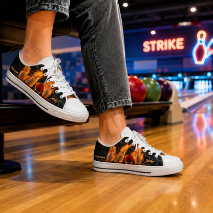 Flaming Bowling Pins Graphic Personalized Low Top Shoes Bowling Life Style