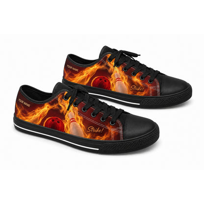 Flaming Bowling Strike Graphic Personalized Low Top Shoes Black Shoes